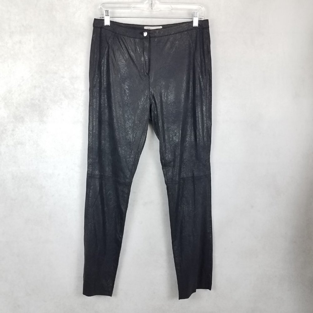 NWT Philosophy Faux Suede Legging Pants Coated Cut off hem Black Stretch Women 6